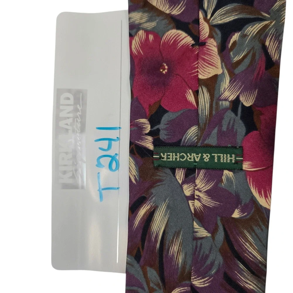 Hill & Archer Mens Necktie‎ Multicolor Floral 100% Silk Designer Short Hawaiian